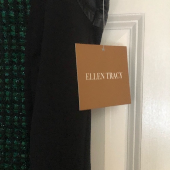 Ellen Tracy  size 10 green metallic thread black faux leather trim back - Picture 9 of 14